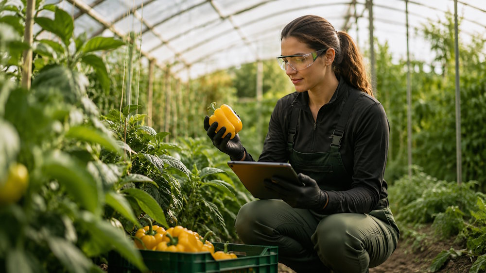 Agricultora consultando Vademécum Fitosanitarios en el campo